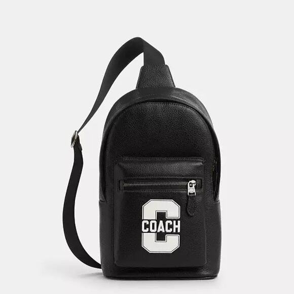 NWT COACH CAJ60 West Pack Varsity Motif Pebble Smooth Leather Black/Chalk - Picture 7 of 10